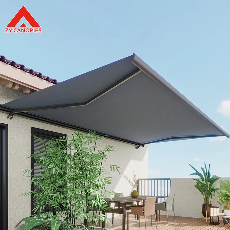 New Design Outdoor Electric Retractable Awning Sunscreen Grey Full Cassette Folding Arm Awning