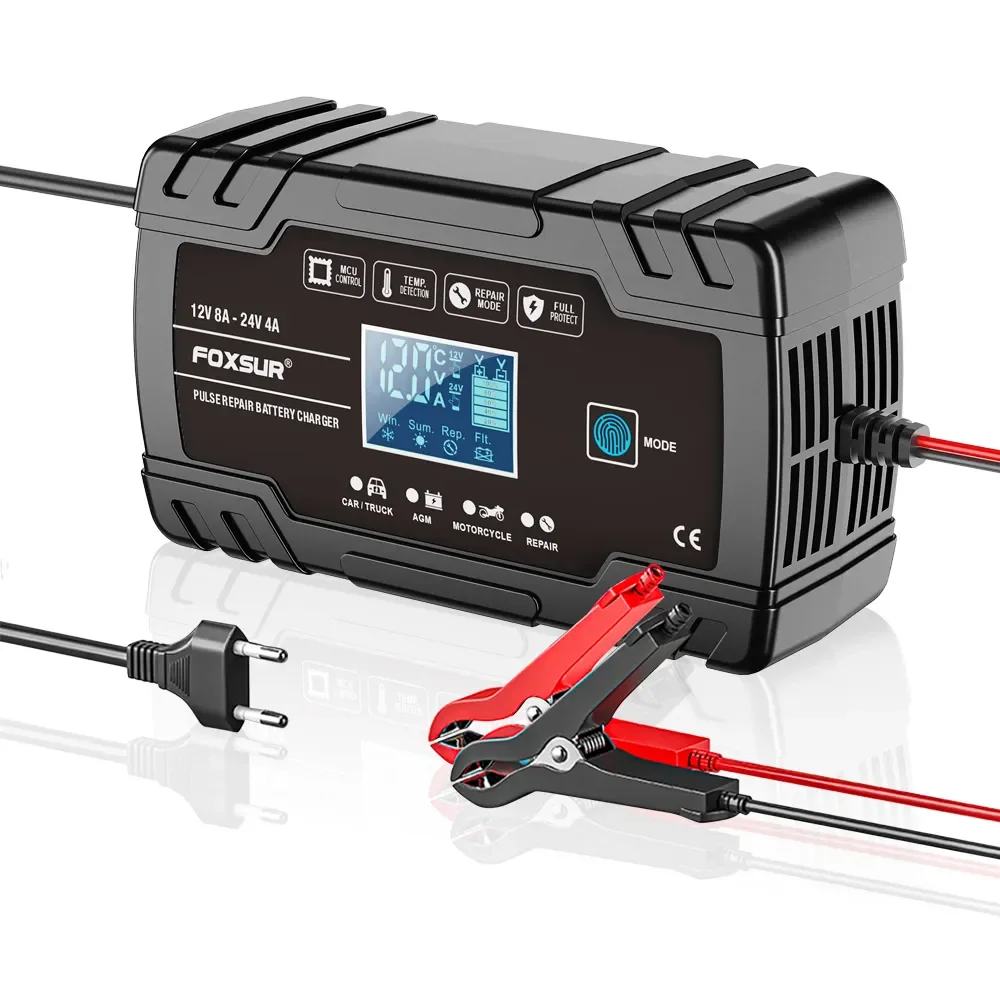 FOXSUR 8A 12V 24V 3-уровневый Автомобиль Мотоцикл автоматическое умное зарядное устройство
