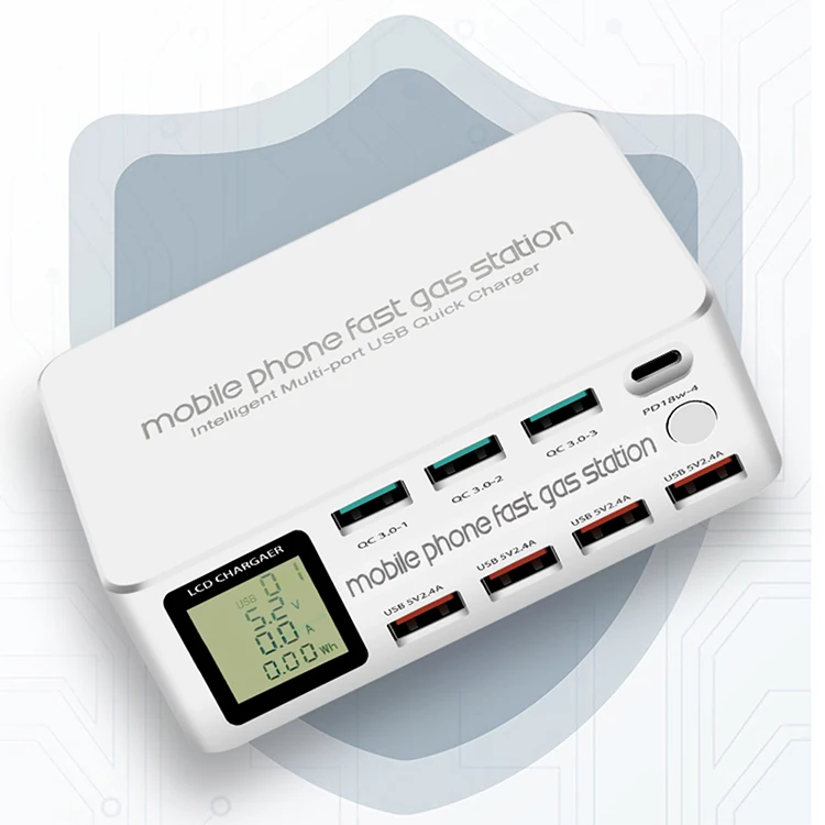 
8 Ports 100W USB-C PD QC3.0 Smart Charger Multi Ports Mobile Phone Charger Laptop Desktop Fast Charger 