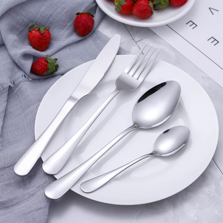 Bright Silver Handle Stainless Steel Cutlery Coffee Spoon Knife And Fork Set