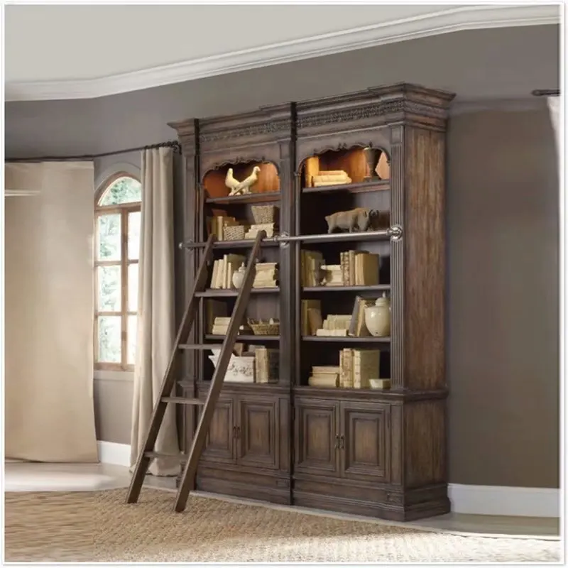 American high-end study restores ancient ways to do old solid wood oak carvings bookcase