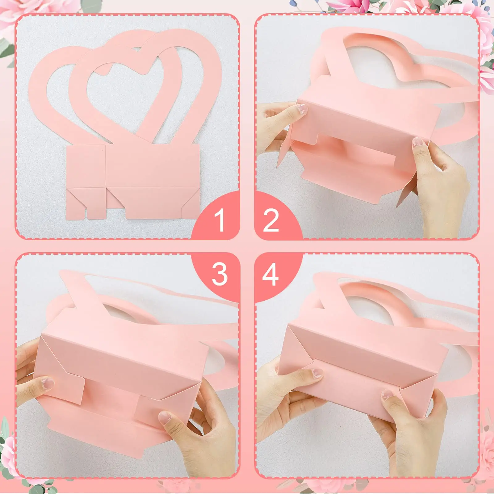 High Quality Heart-Shaped Tote Gift Flower Paper Customized Arrangement Packaging Box for Roses Plant Bouquets