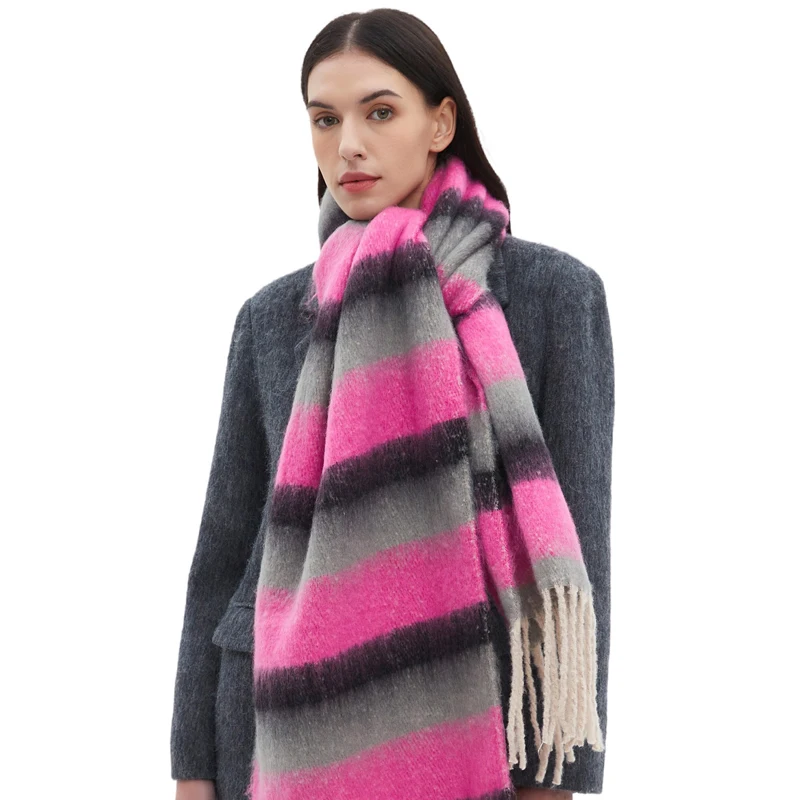 Hot Sale Autumn Winter Women Warm Knitted Shawl Vintage Patchwork Plaid Tassel Pashmina Scarf  Loop Yarn Tassel Cashmere Scarf