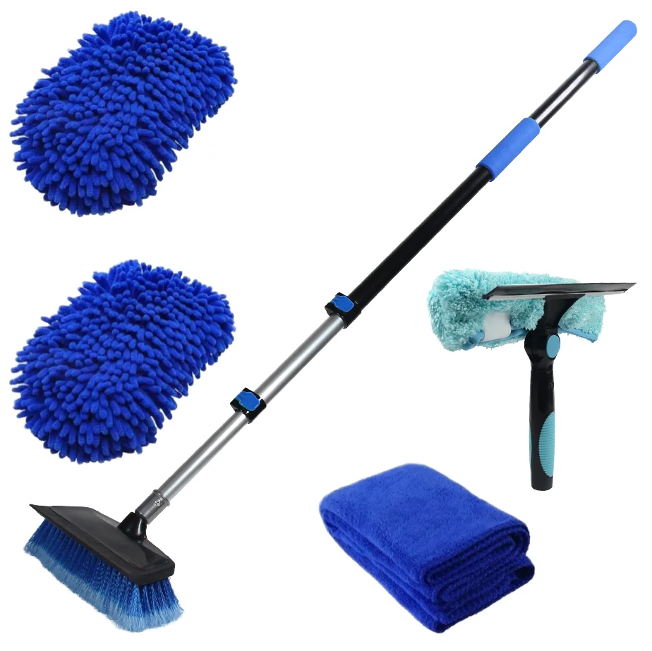 Telescopic Cleaning Tools Kit with Extension Handle Window Squeegee and Floor Washing Brush for Window Cleaning