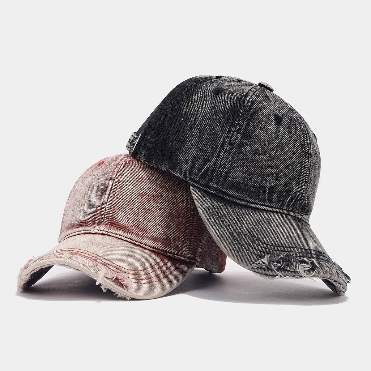 Korean brand fashion hole soft distressed dad hats custom female art retro washed baseball dad distressed hat men