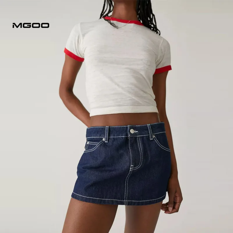 MGOO Women Denim Mini Skirt Customized Contrast Stitching Summer Sexy Skirt