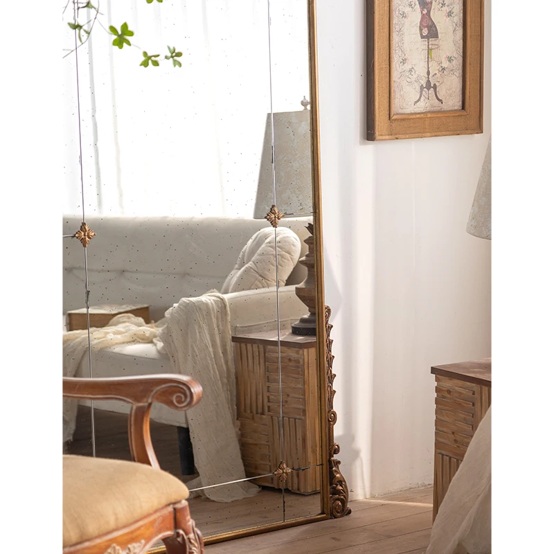 New Arrival Fashion Wood Framed Long Large Retro Bedroom Furniture Floor Standing Full Body Mirror