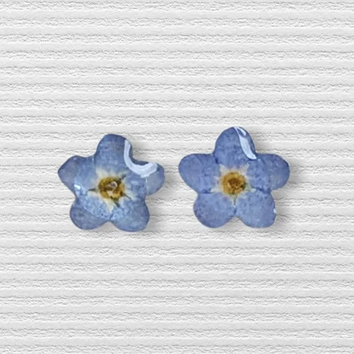 2024 Trendy Natural Flower Jewelry blue forget me not silver Handmade Resin Floral Design Cute Stud Earrings For Women