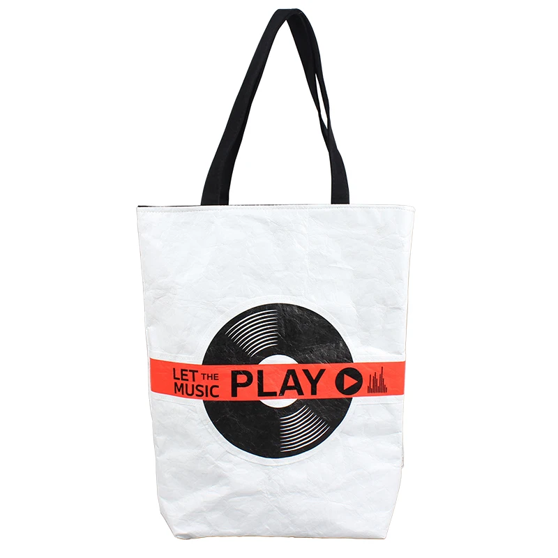 white dupont paper tyvek bag custom Print  with cotton lining shopping tote bag