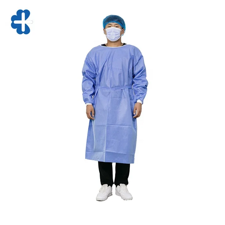 China Manufacturer  Suning  SMS Surgical Gown Hospital Disposable Knit Cuff  Isolation Gown