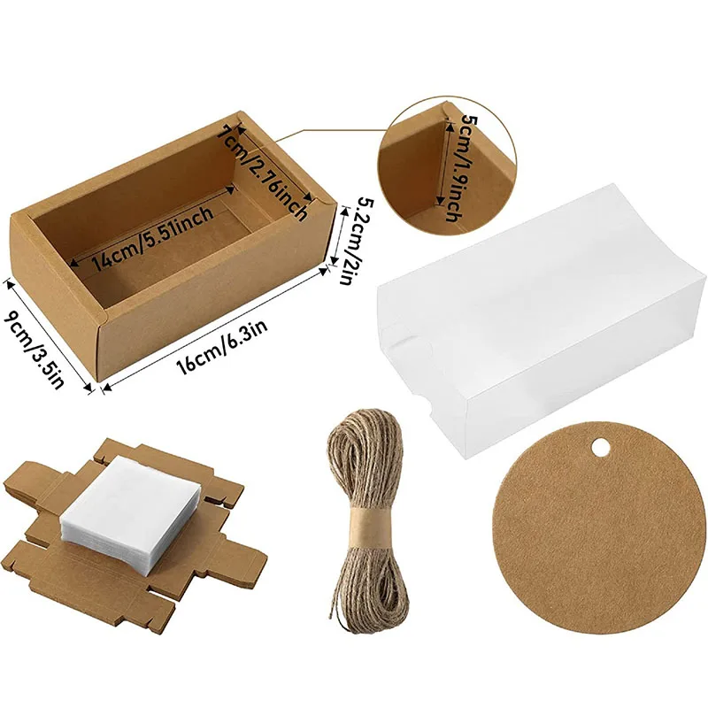Wholesale Custom Kraft Paper Jute Rope Clear Window Gift Box Packaging Drawer Box Birthday Party Kids Transparent Gift Box