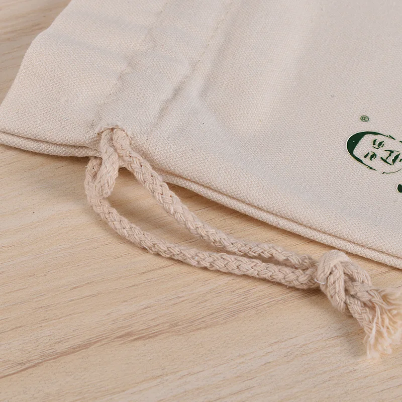 Customized packing cotton linen drawstring bag for colorful cotton string