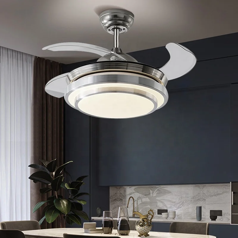 ESC LIGHTING invisible ceiling fan modern 3 speed 42 inch tuya smart ceiling fan with light for home