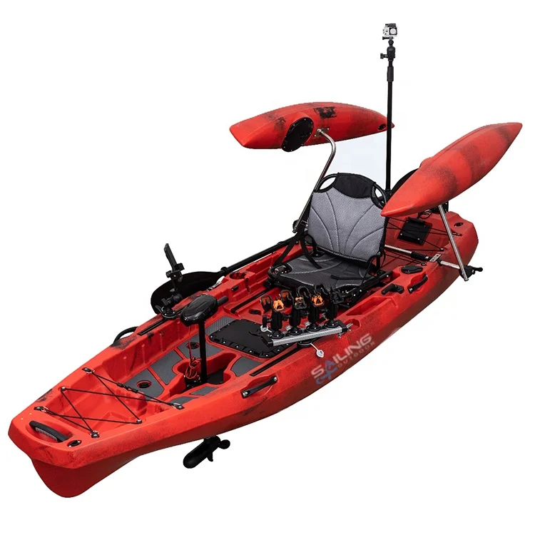 Plastic Single Seat 3m Sit On Top Folding Detachable Fishing Kayak 2 Piece Modular Canoe With Fin Pedal or Motor