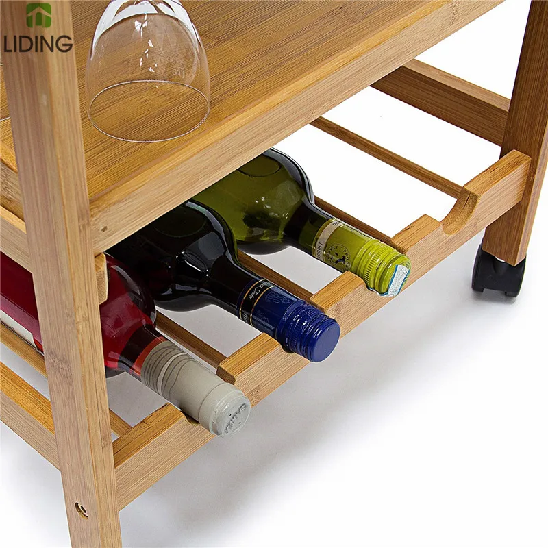 Hot Selling Wooden Bamboo Kitchen Storage Trolley Cart with Drawer