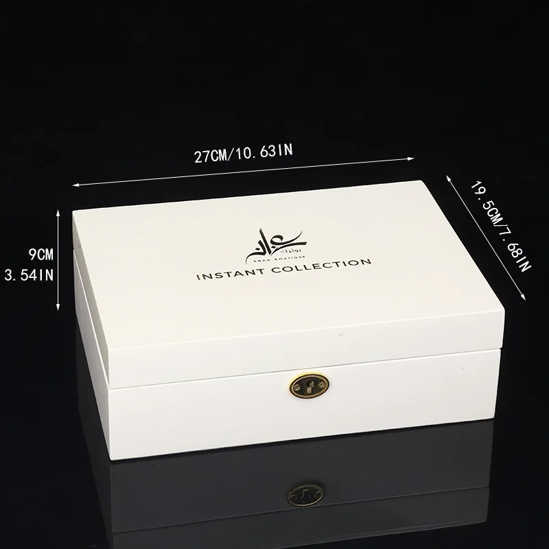 Customized cosmetics and perfume simple high-end white painted wooden packaging gift box with key