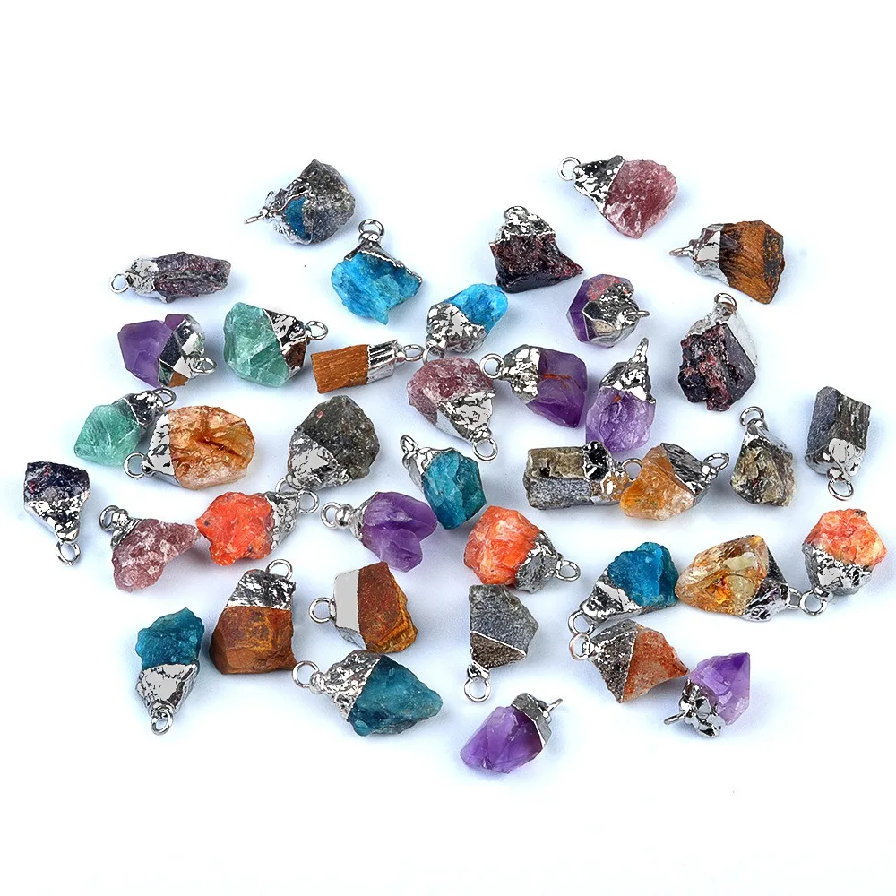 Natural Irregular Raw Crystal Silver Plated Pendant Amethyst Sunstone Quartz Healing Pendant for Jewellery Making