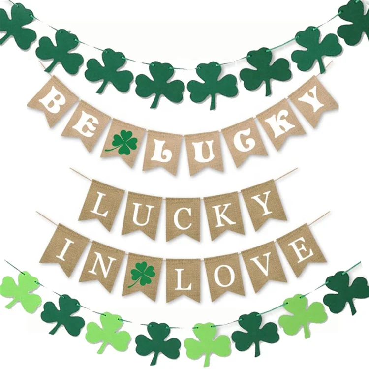 BSCI Shamrock clover garland banner hanging decorative ornaments st patricks day decorations party accessories green felt banner
