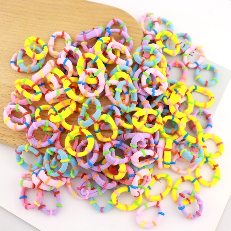 100Pcs Bag Children Cute Candy Cartoon Solid Elastic Hair Bands Girls Lovely Srunchies Rubber Bands Kid Hair Accessories