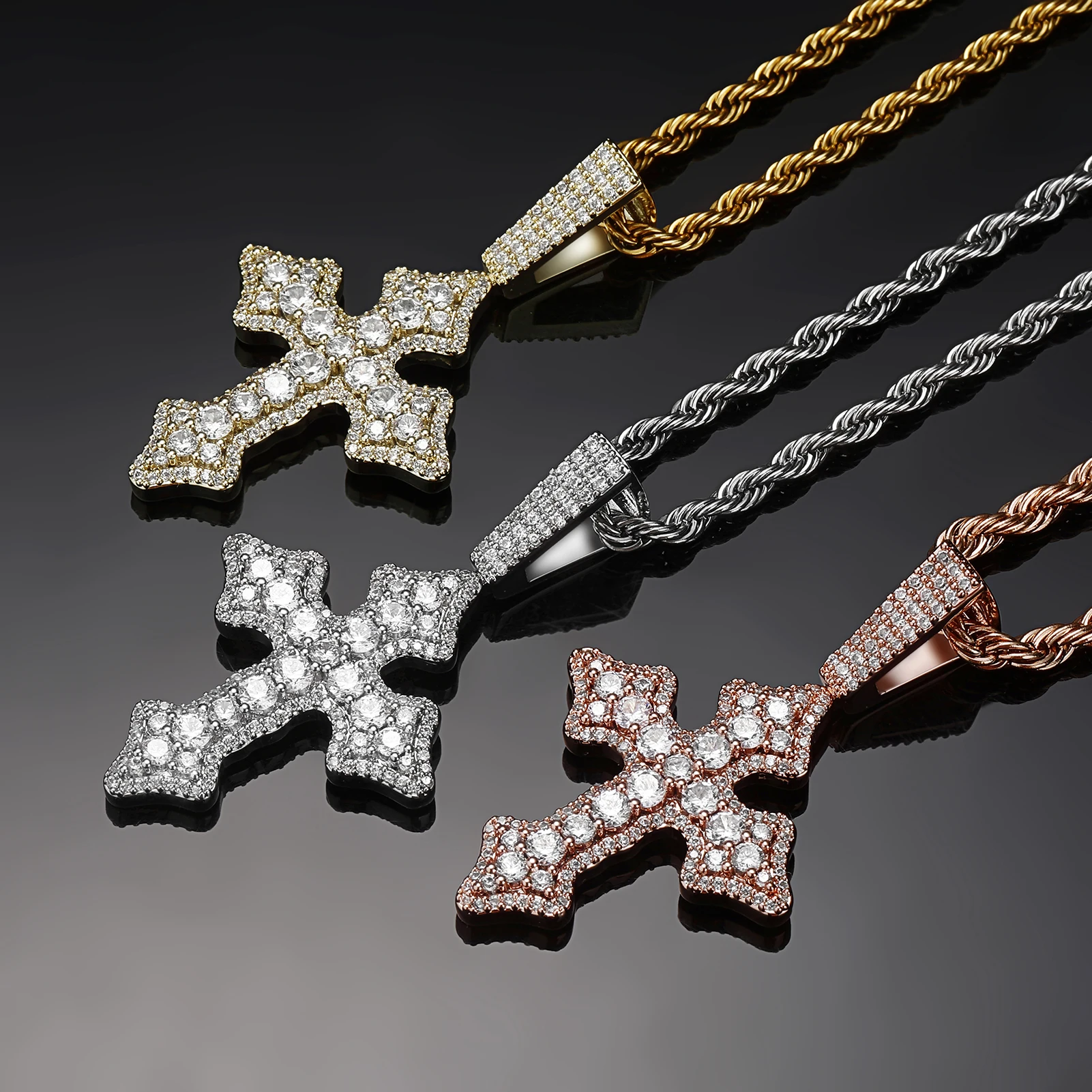 Hip Hop Pendant Men Christian Religion Jewelry Fashion Charms Real Gold Plated Silver Copper CZ ZIRCON Iced Out Cross Pendant