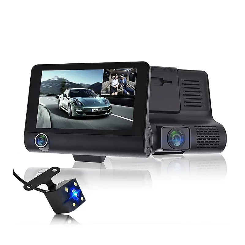  4 дюйма FHD 1080P Автомобильный видеорегистратор 3 объектива камеры Авто Dash Cam ИК ночного видения 170 широкоугольный объектив для вождения автомобиля видео рекордер