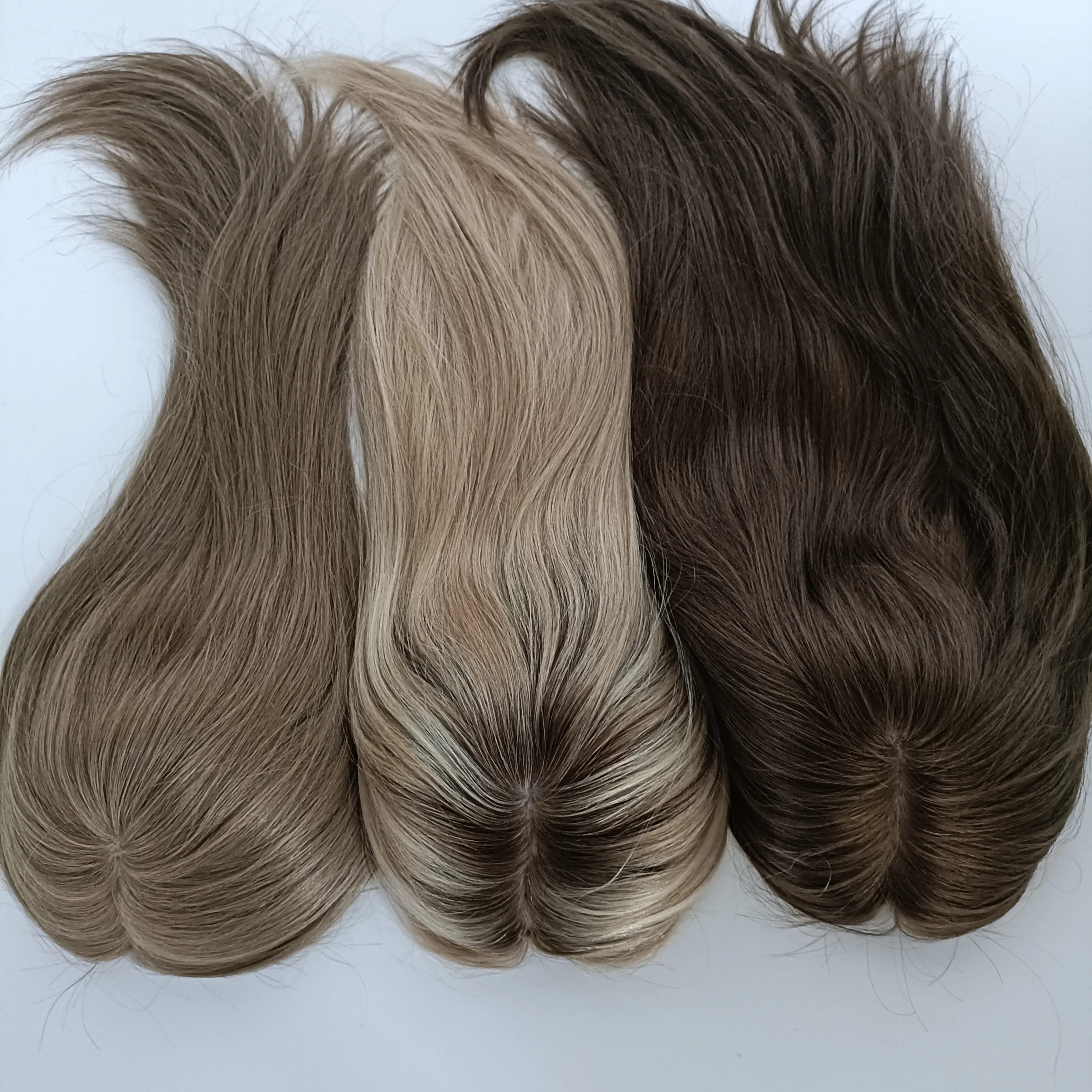 100% Real Human Hair Balayage Blonde Silk Base Toppers For Alopecia Women