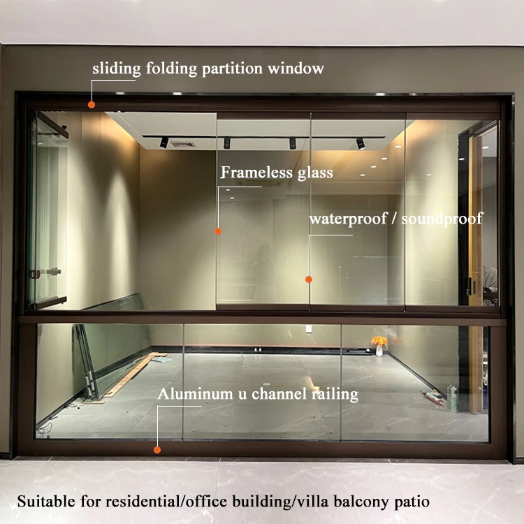 HDSAFE Glass Balcony Design Frameless Glass Sliding Bi Fold Window Terrace Aluminum U Channel Glass Railing and Sliding Window