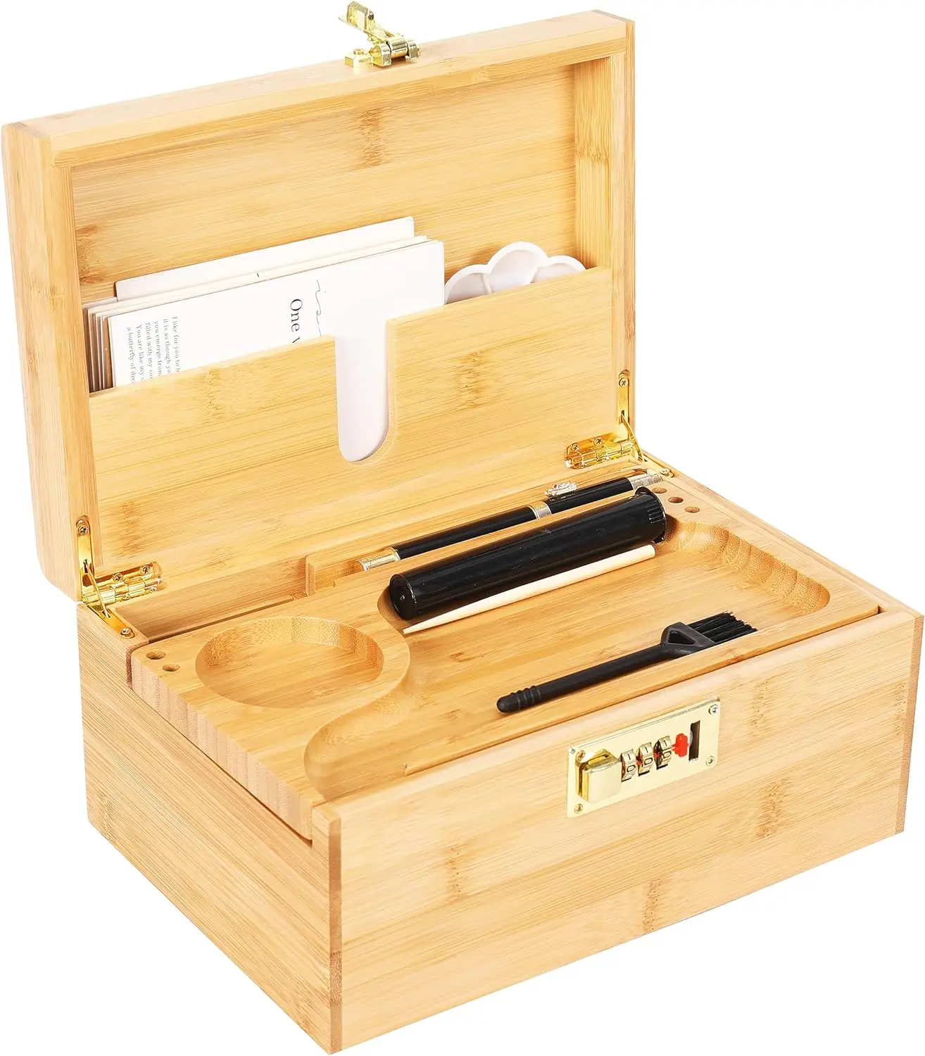 custom smoking accessories Combination Lock Large Bamboo wooden stash box wood smoking box set with rolling tray