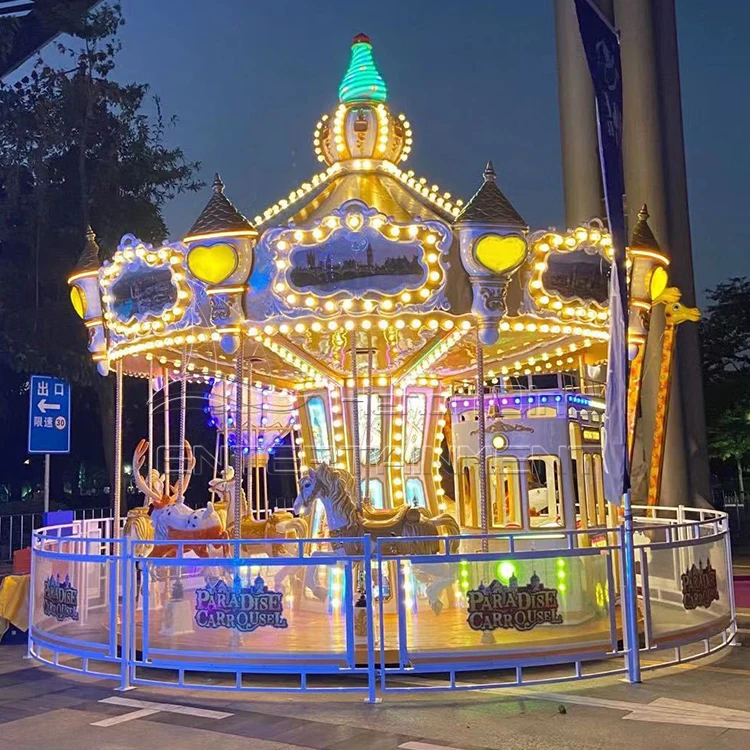 Mini Merry-Go-Round Carousel Ride Three Six Seats Home Shopping Mall Christmas Celebrations Durable Fiberglass Wooden Materials
