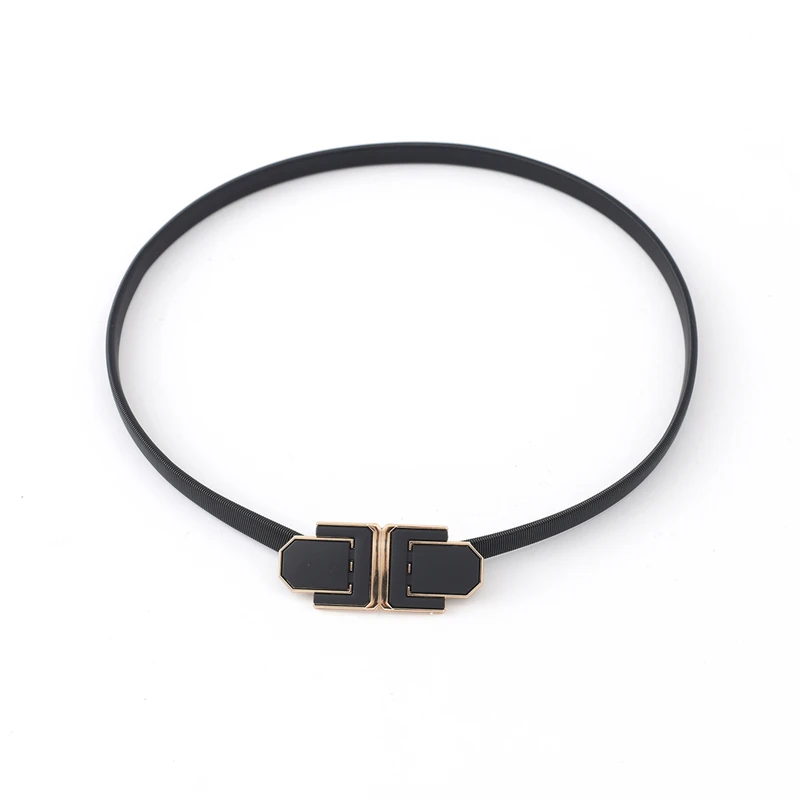 ON SALE Custom Your Brand LOGO Embossed Debossed Foil Stamping Leather Alloy Buckle Thin Dress Belts For Women