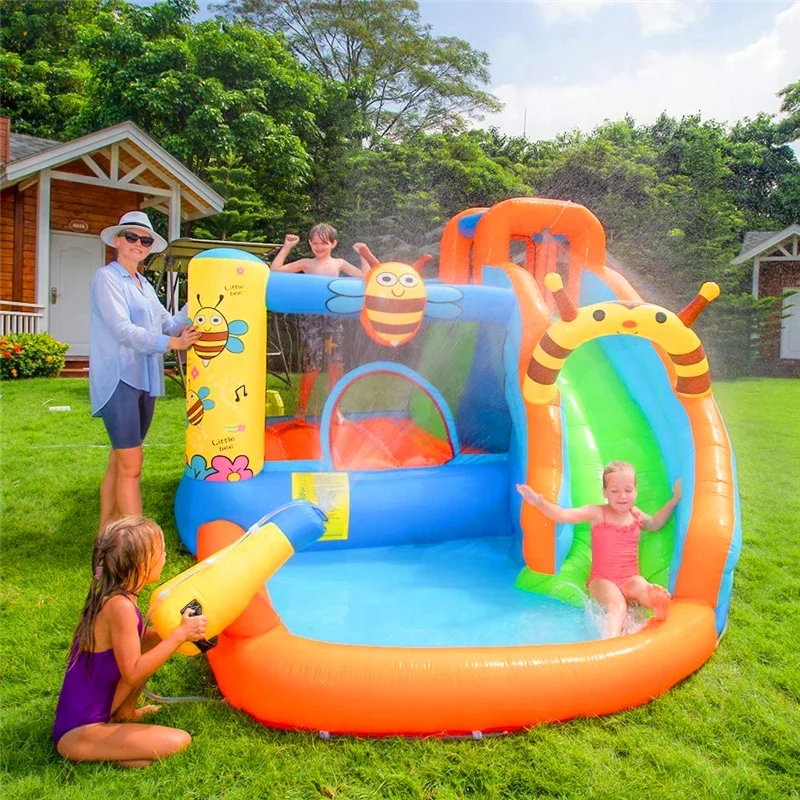 Wholesale Nylon Fabric Inflatable little bee  jumping Bouncy House  , Inflatable Small bouncer  with Slide  For Children
