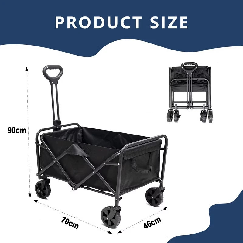 Outdoor Collapsible Folding Wagon Cart Heavy Duty Wagon Trolley Utility Camping Garden Beach Cart With PVC Wheels