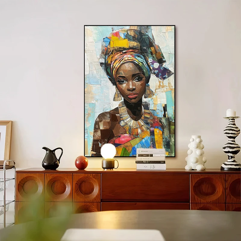 African Portrait Colorful Graffiti Painting Home Decor Wall Pictures Abstract Afro Woman Oil Paintings Wall Decor