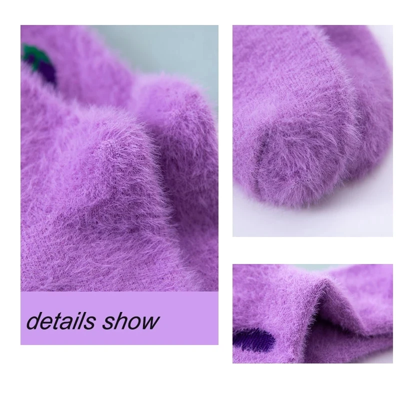 FINETOO Women Socks Mink Velvet Bedroom Thicken Cute Fruit Sleepwear Home Female Sleep Floor Warm
