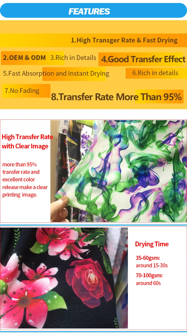 Бумага для сублимационной печати, большой формат 70 г/м2/80 г/м2/100 г/120 г/м2, размер 44 дюйма/54 дюйма/63 дюйма/64 дюйма