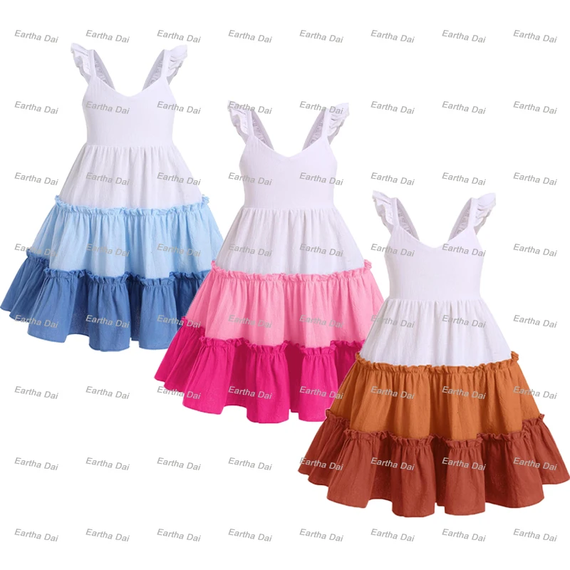wholesale dress spring kids girls dresses 2-12 children clothing cotton flutter sleeve baby toddler girls dresses