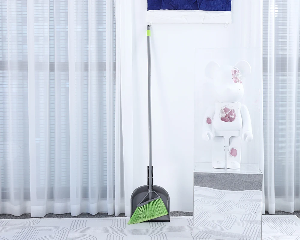 Lobby Floor with Comb Teeth Broom and Dustpan Set for Home Room Office Iron