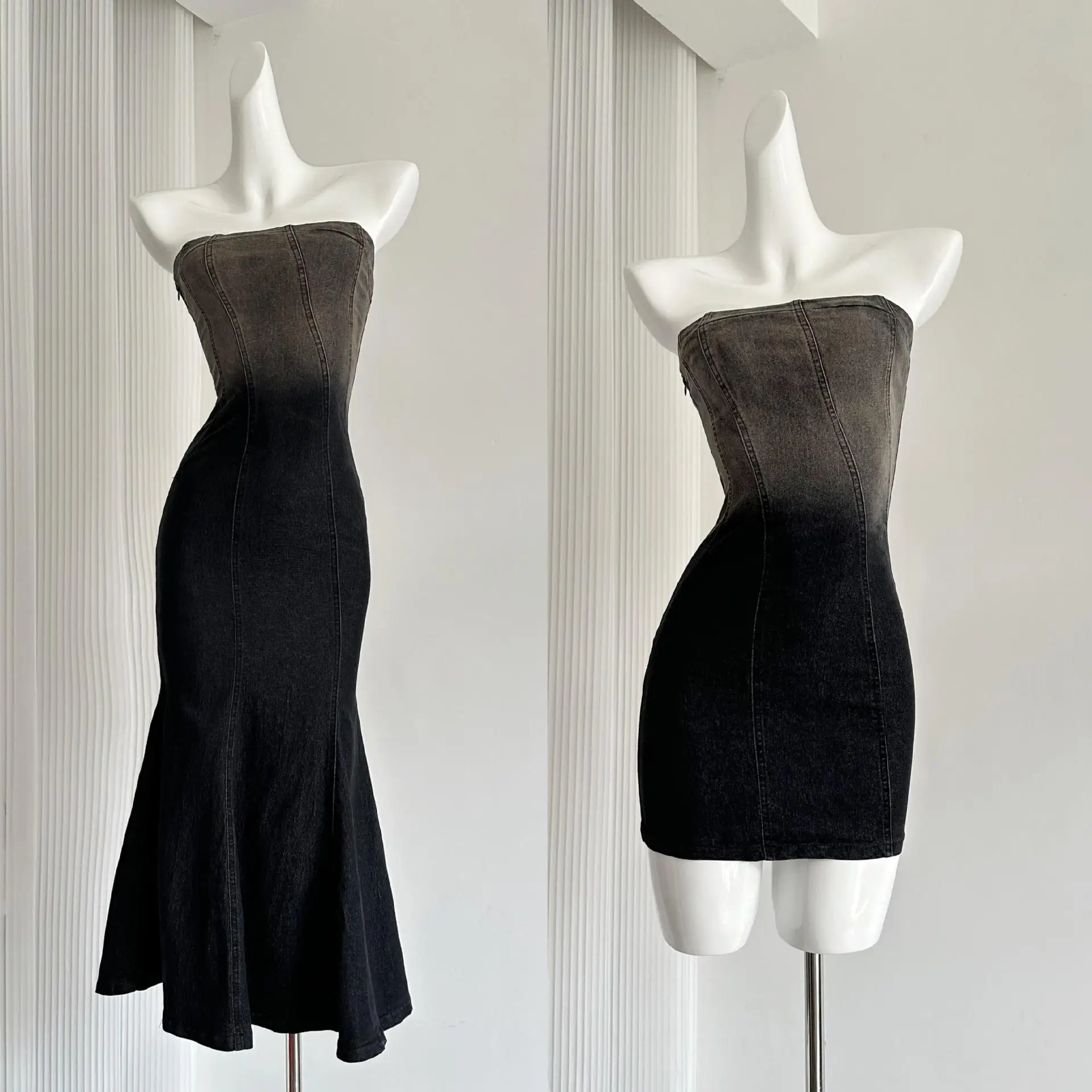 Classic Fashion Denim Wrap Hip Dress Ladies Temperament Fishtail Dresses For Women Clothes Wholesale