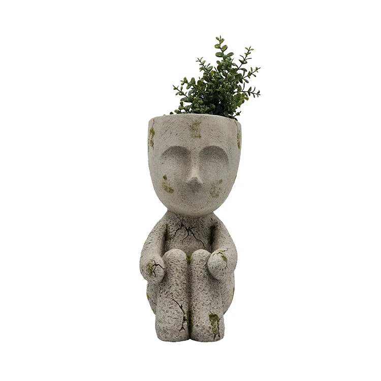 Face Flower Garden Decoration Sculpture Men Plant Pot With Drainage Hole