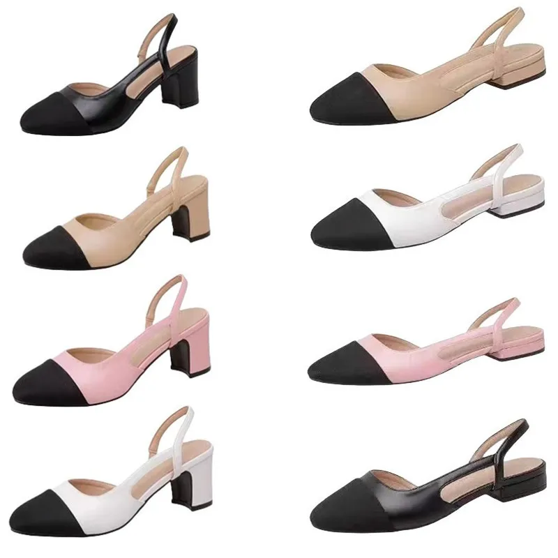 Fashion Retro Black and Beige Big Size 32-44 Low Heel Flat Sandal Square Ladies Work Shoes Hoof Heels Pu Outsole Pumps