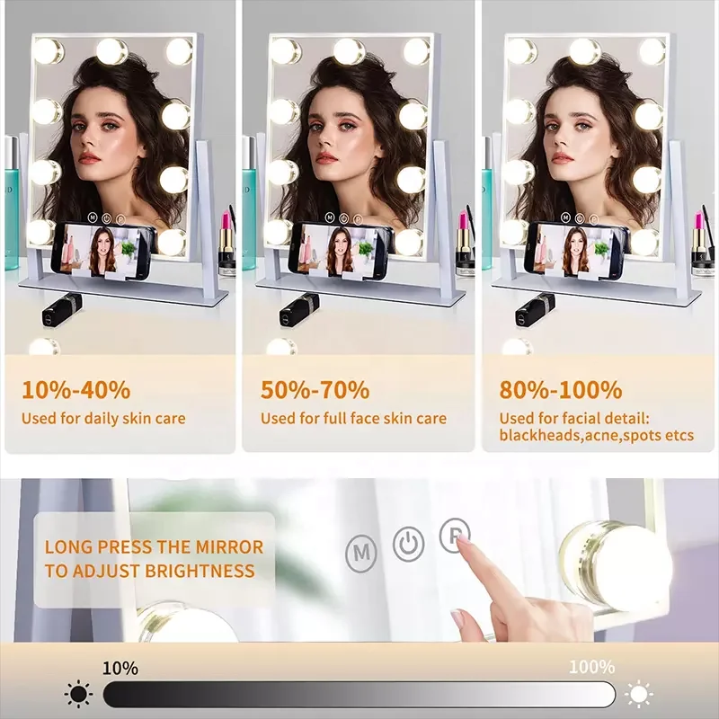 Stock in US! LED Bulbs Hollywood Makeup Mirror Dimmable Lighted Table Mirror with Light