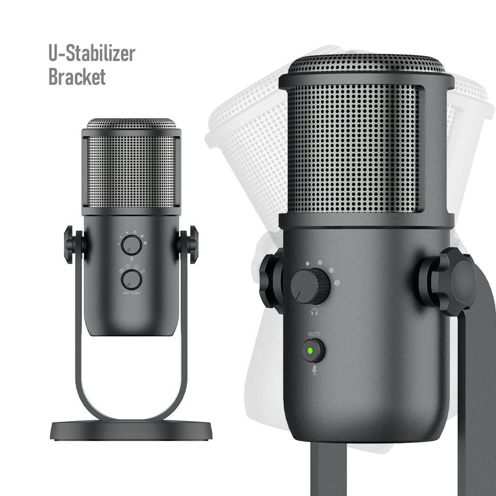 Earphone Gain Knob Light-weight Portable 24bit 20Hz-16KHz Wired USB Type-C Interface Studio Microphone Set Sound For Broadcast
