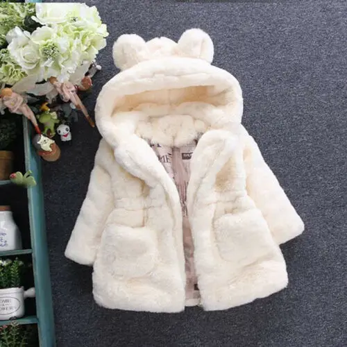 
Baby Kids Girl Princess Warm Coat Fleece Jacket Tops Fur Hooded Outerwear Winter 