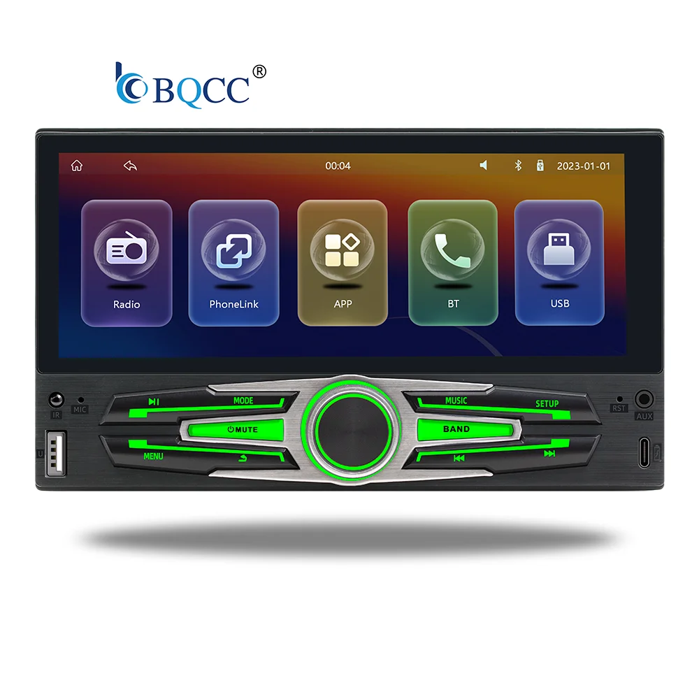BQCC 6.86 inch 1Din Car Stereo Radio Vehicle Electronics Wireless Carplay Android Auto Mirror Link MP5 Player BT FM RDS AUX