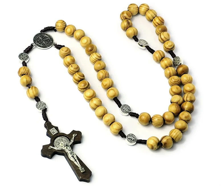 men women kids religious gifts Rosary Necklace handmade catholic cross jesus wooden beads necklace