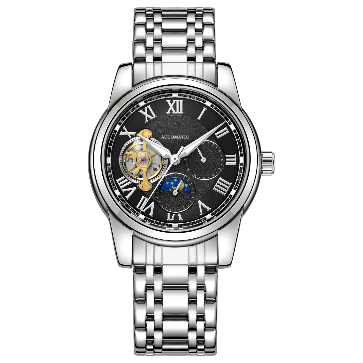 Moonphase Watch Roman Numerals Business Mens Watch Guangzhou Night Light Mechanical Automatic Wholesale Watch Men Wrist