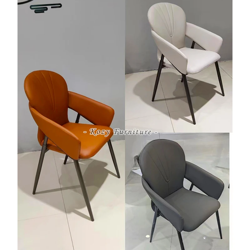 Luxury Leather Upholstered Soft Hotel Restaurant Grey Leather Dining Chair