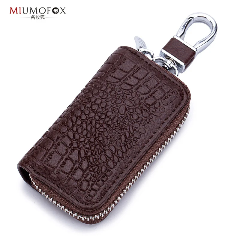 Genuine Leather Car Key dual zippers pocket key holder Remote Control Protector Cover Key case