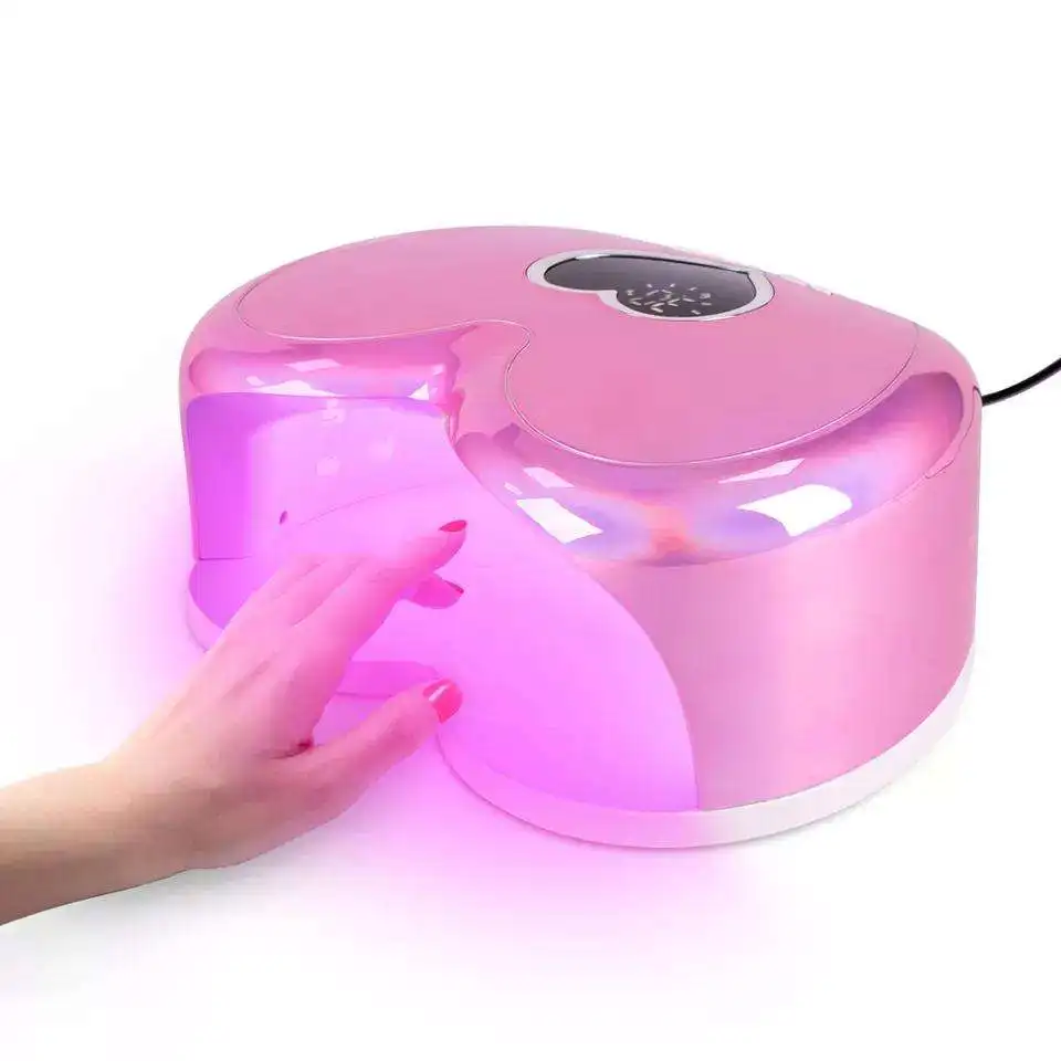 High-power 96w Heart Shape Elegant Design Hybrid Pro Cure Red Pink Light Uv led Nail Lamp With Removable Base