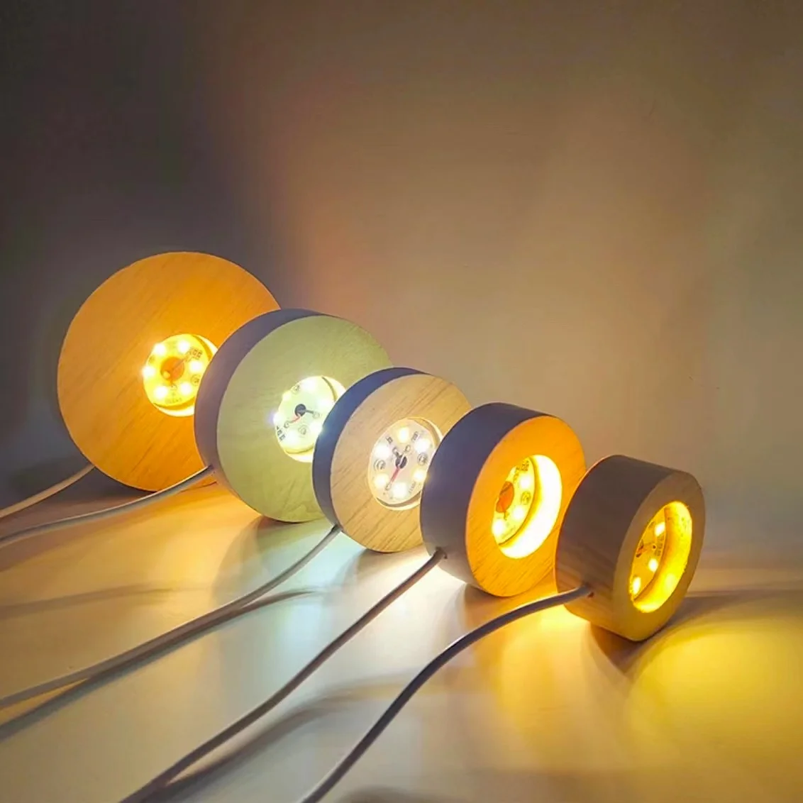 wholesale usb kids night light table lamp wood led display base wooden light base for Crystal Glass 3d Ball